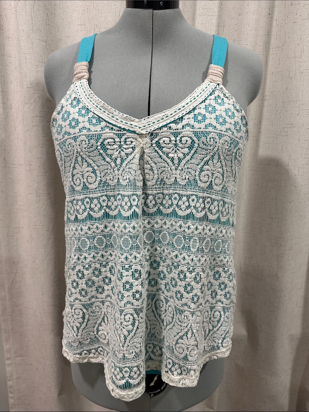 Rewind boho lace tank top L  blue Straps